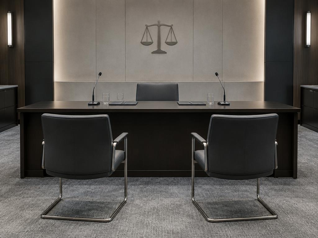 Formal examination room with two empty chairs