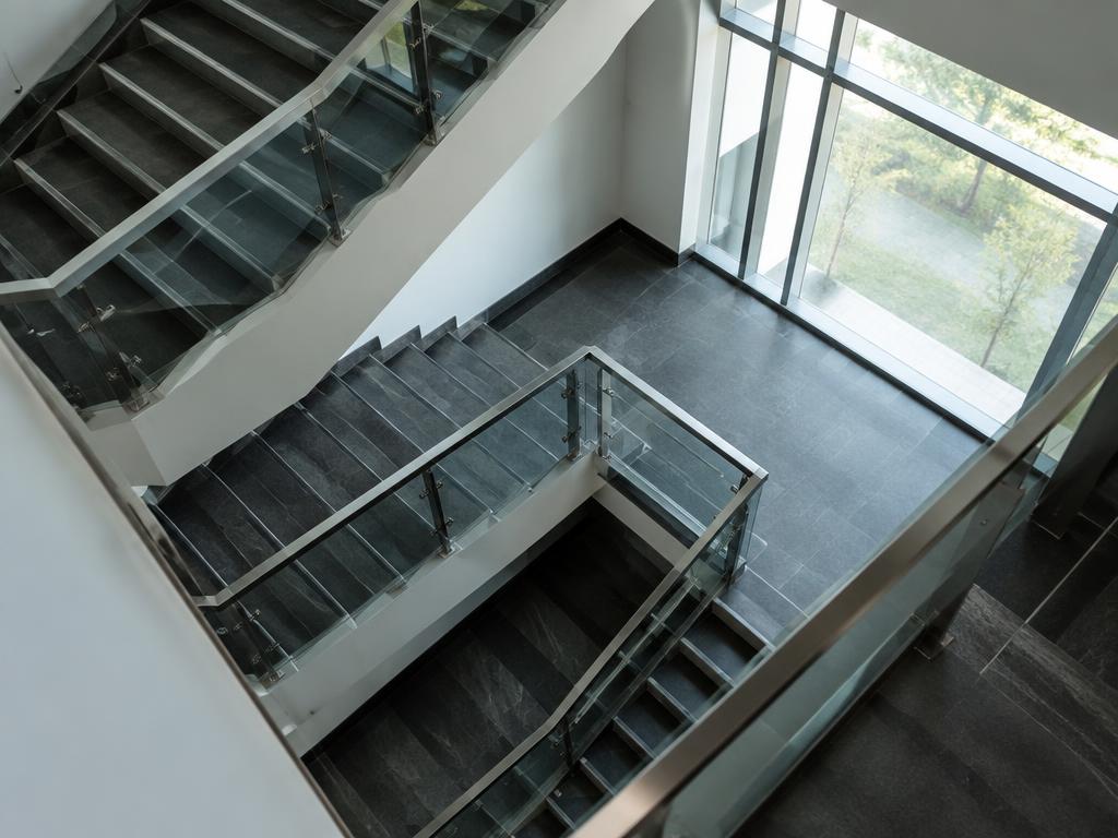 Geometric staircase in a modern commercial building