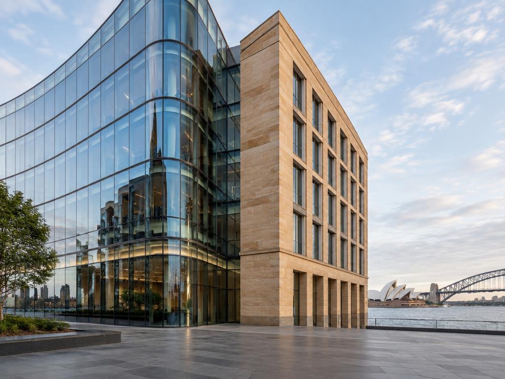 Contemporary glass and sandstone architecture beside Sydney Harbour