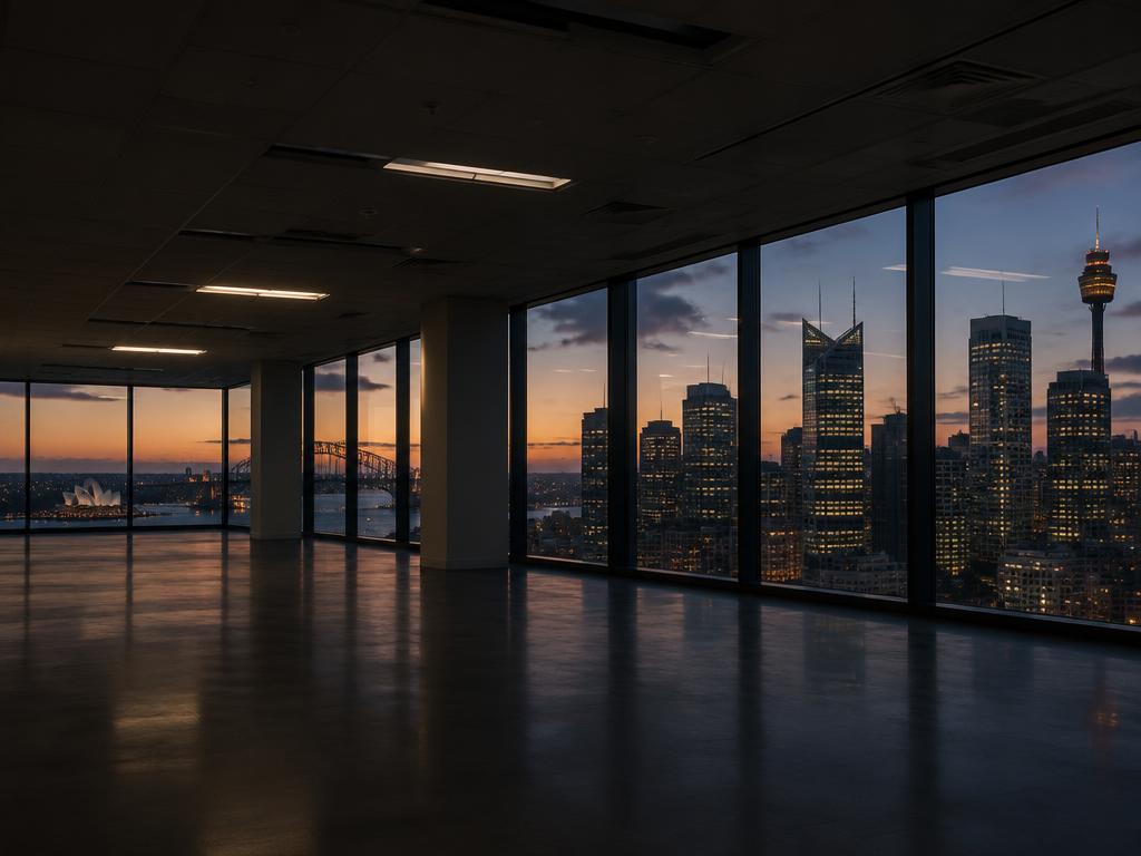 Empty Sydney office floor at dusk