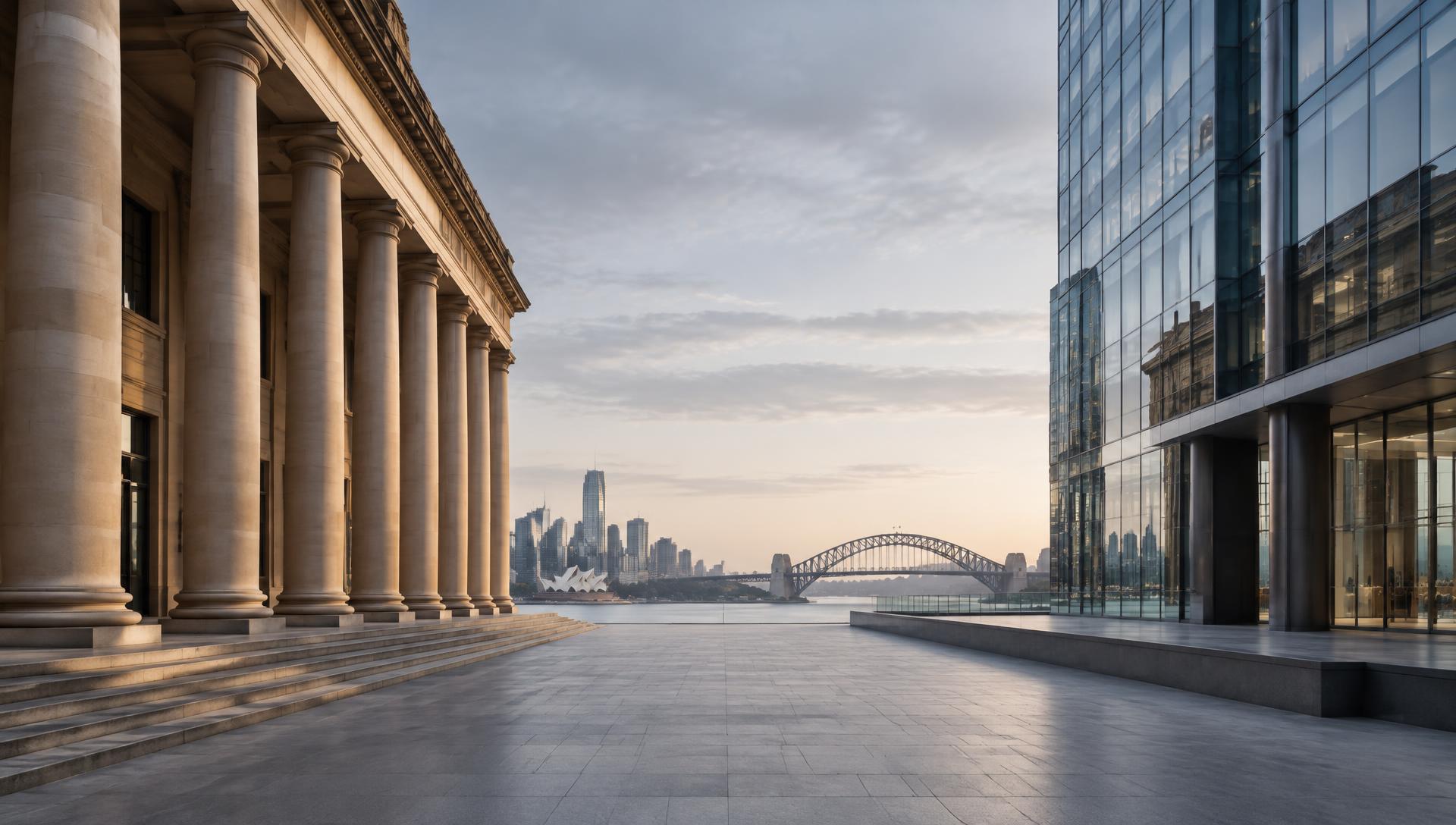 Sydney sandstone architecture beside a contemporary city tower